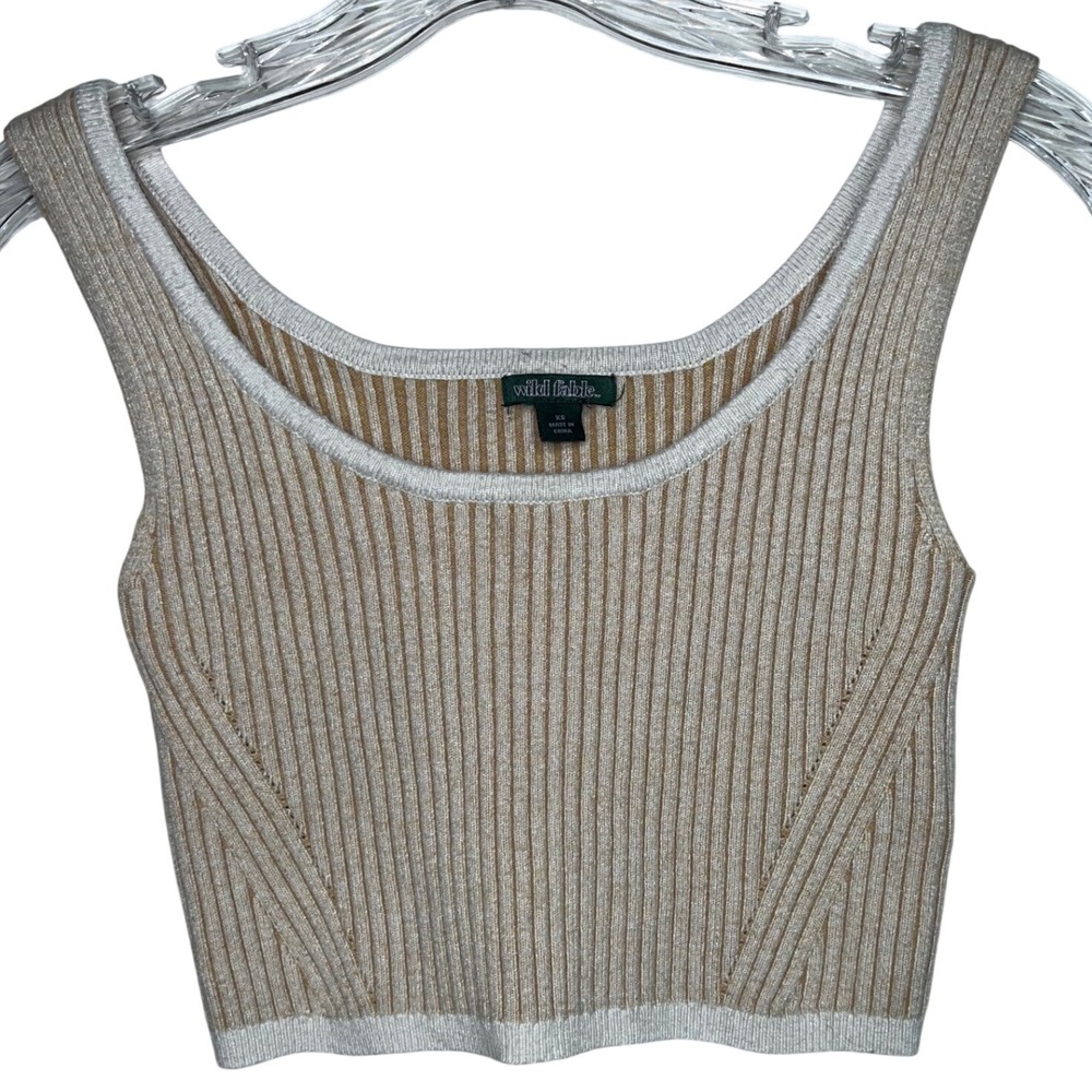 Wild Fable Ribbed Knit‎ Crop Tank Top Beige White Size XS